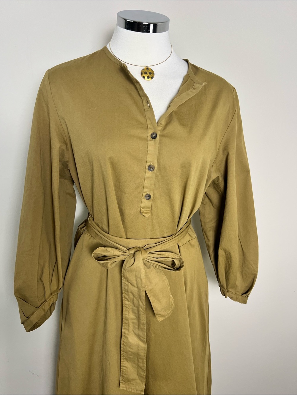 Zara Belted Midi Dress NWT Size M 96% Cotton Khaki Shirt Dress Boho Chic Pockets - Picture 4 of 13